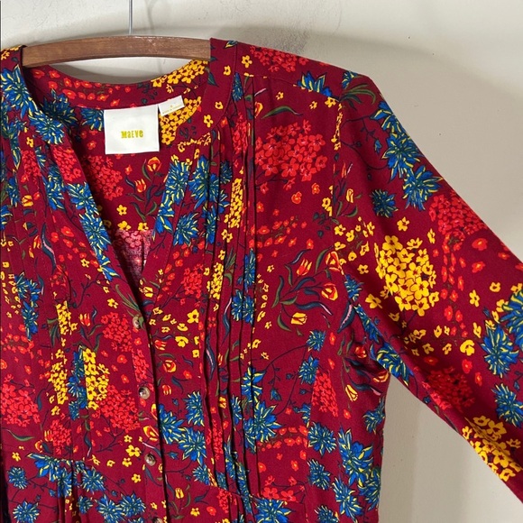 ANTHROPOLOGIE MAEVE Red Floral Long Sleeve Pintuck Blouse Size Small - Picture 11 of 16